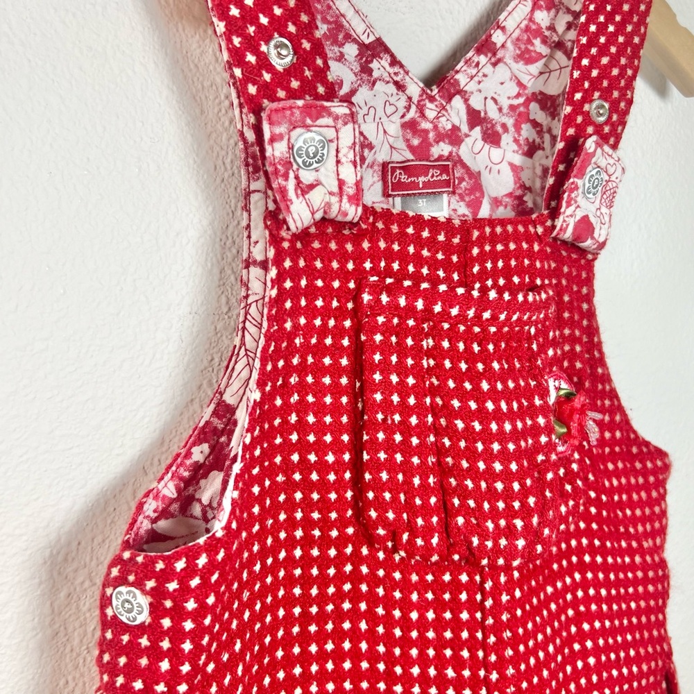 Pampolina | European Red and White Wool Blend Lined Jumper Dress | Size 3T - Picture 5 of 15